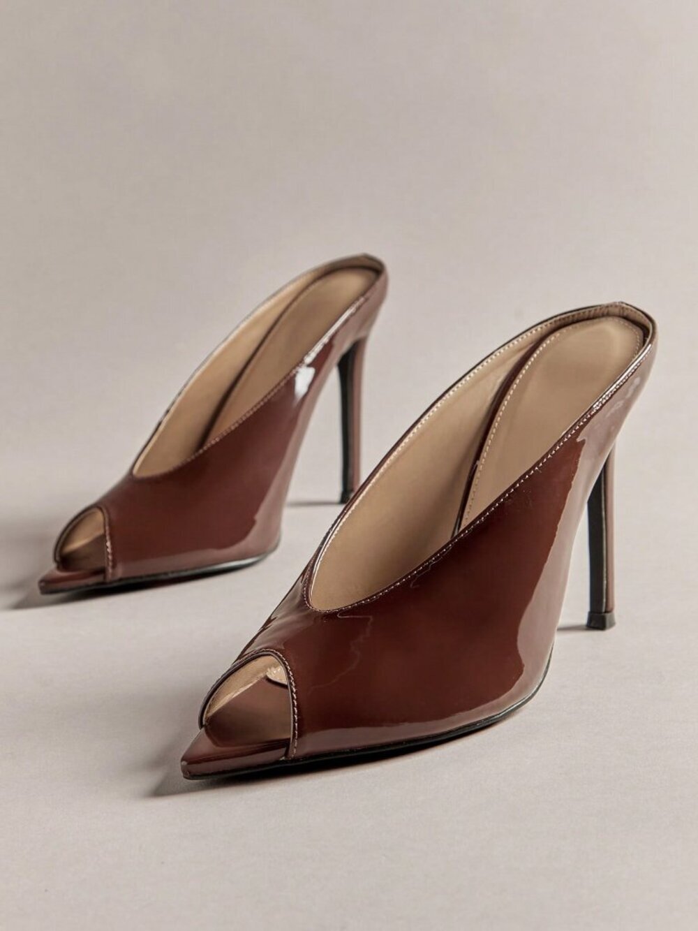 Brown Fashionable Women's Chic Sexy Elegant Patent Pu Stiletto Sandals